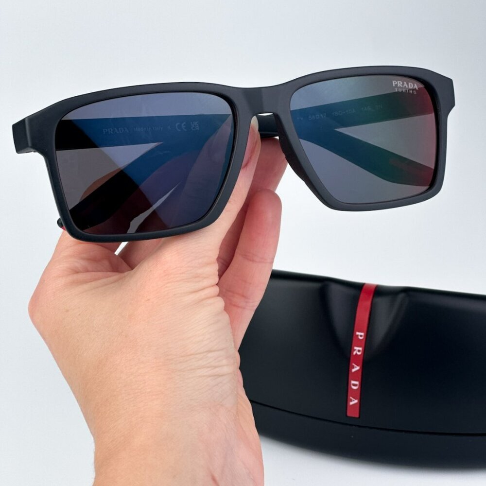 Prada Linea Rossa PS05YS 1BO10A BRAND NEW Sunglasses Matte Black Grey Red Unisex